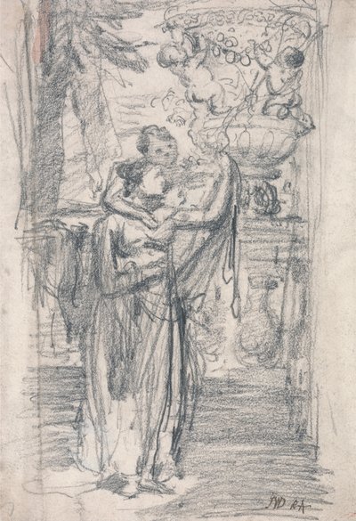 Two Girls on a Garden Terrace near an Ornamental Urn by James Ward